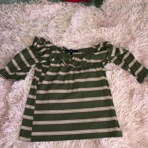 Green frilled top with pink and white stripes